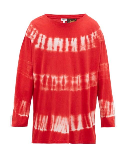 Matchesfashion.com Loewe Paula's Ibiza - Distressed Tie-dyed Cotton Long-sleeved T-shirt - Mens - Red
