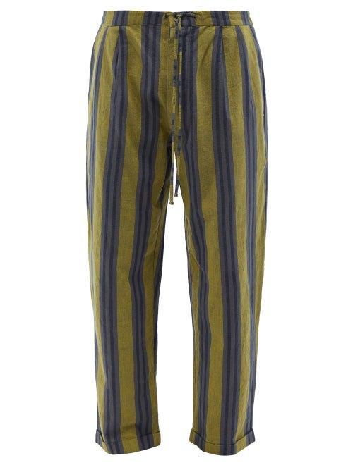 Pro - Drawstring-waist Striped Cotton Trousers - Mens - Green Stripe