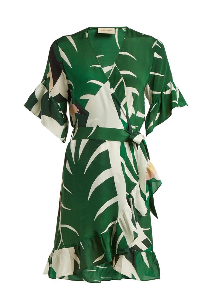 Adriana Degreas Printed Silk Crepe Wrap Dress