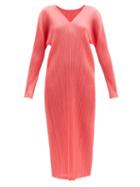 Matchesfashion.com Pleats Please Issey Miyake - V-neck Technical-pleated Midi Dress - Womens - Pink