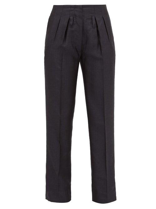 Matchesfashion.com Giuliva Heritage Collection - The Gastone Silk Blend Herringbone Trousers - Womens - Navy