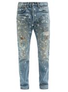 Matchesfashion.com Rrl - Paint-splatter Slim-leg Jeans - Mens - Blue