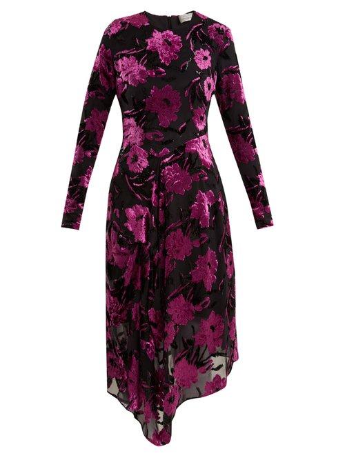 Matchesfashion.com Preen By Thornton Bregazzi - Alyssa Floral Devor Midi Dress - Womens - Black Purple