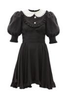Matchesfashion.com Alessandra Rich - Embellished-collar Ruffled Silk-crepe Dress - Womens - Black