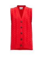 Matchesfashion.com Ganni - V-neck Cable-knit Cotton-blend Sleeveless Cardigan - Womens - Red