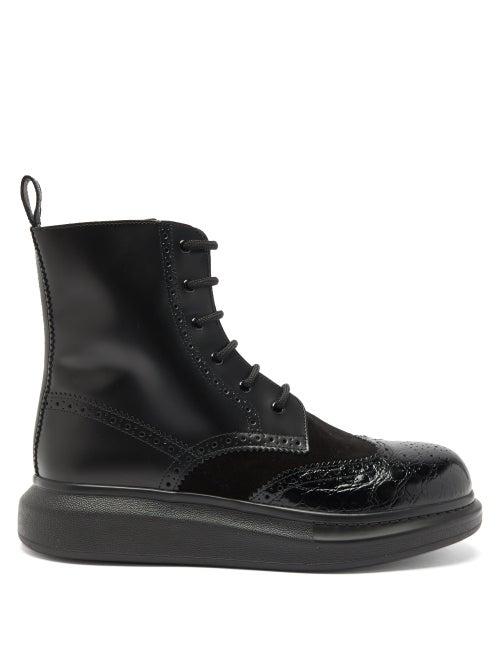 Matchesfashion.com Alexander Mcqueen - Raised-sole Leather And Suede Miltary Boots - Mens - Black