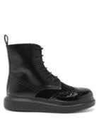 Matchesfashion.com Alexander Mcqueen - Raised-sole Leather And Suede Miltary Boots - Mens - Black