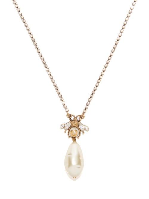 Gucci - Bee Crystal-embellished Faux-pearl Necklace - Womens - Crystal