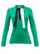 Matchesfashion.com Palmer//harding - Revan Tie-neck Cotton And Modal Jersey Sweater - Womens - Green