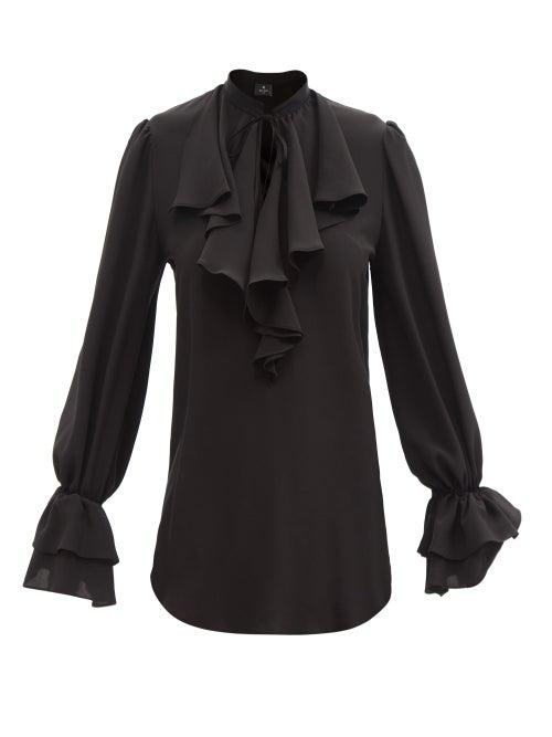 Ladies Rtw Etro - Nashville Ruffled Silk-crepe Blouse - Womens - Black