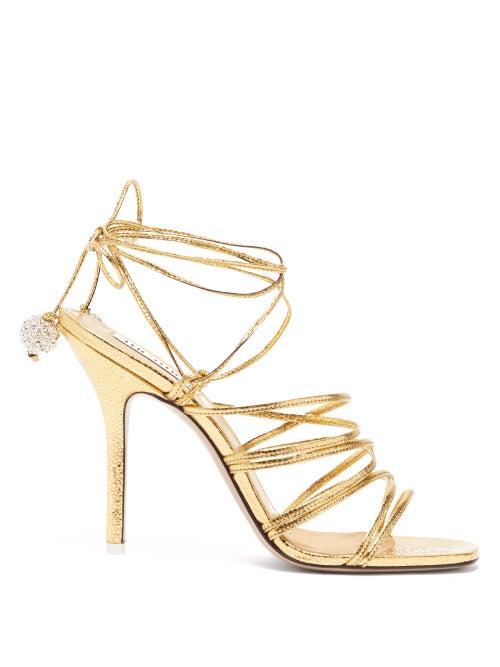 Matchesfashion.com The Attico - Crystal-embellished Leather Heeled Sandals - Womens - Gold