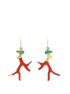 Matchesfashion.com Lizzie Fortunato - Napoli Coral Gold Plated Brass Drop Earrings - Womens - Red