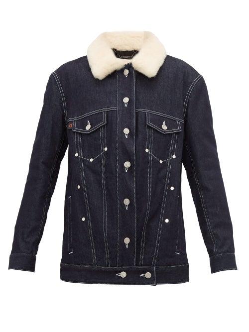 Matchesfashion.com Chlo - Shearling Denim Jacket - Womens - Dark Denim