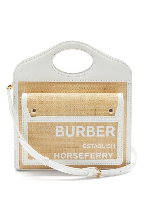 Matchesfashion.com Burberry - Pocket Mini Logo-print Raffia Handbag - Womens - Beige Multi
