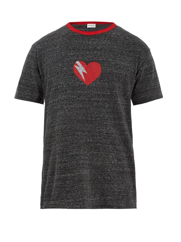 Saint Laurent Lightning-bolt And Heart-print Cotton T-shirt