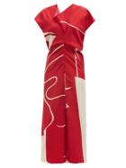 Matchesfashion.com Colville - Draped-neck Printed Satin Midi Dress - Womens - Red Multi