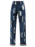 Charles Jeffrey Loverboy - High-rise Distressed Striped Straight-leg Jeans - Womens - Mid Denim