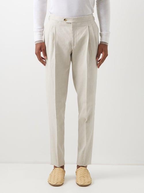 Thom Sweeney - Double-pleated Linen Suit Trousers - Mens - Beige