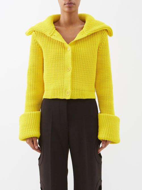 Jw Anderson - Exaggerated-collar Cropped Recycled-knit Cardigan - Womens - Yellow