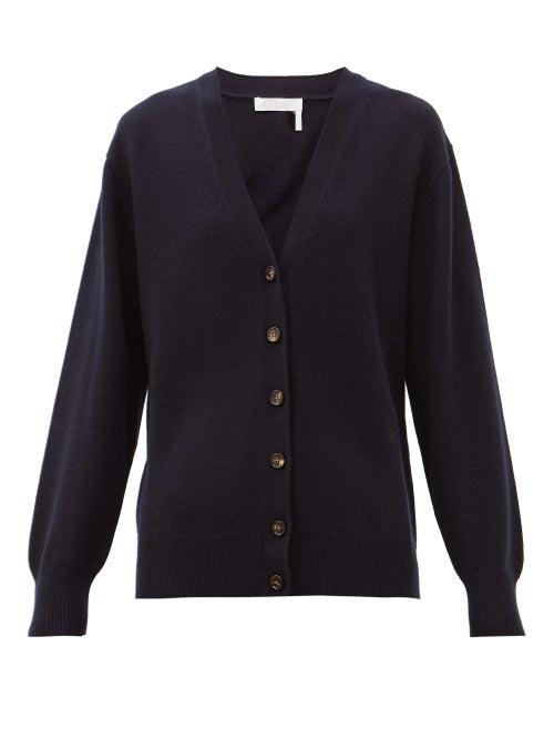 Matchesfashion.com Chlo - Drawstring-back Buttoned Cashmere Cardigan - Womens - Navy