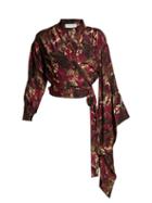 Matchesfashion.com Balenciaga - Abstract Print Crepe De Chine Wrap Top - Womens - Purple Print