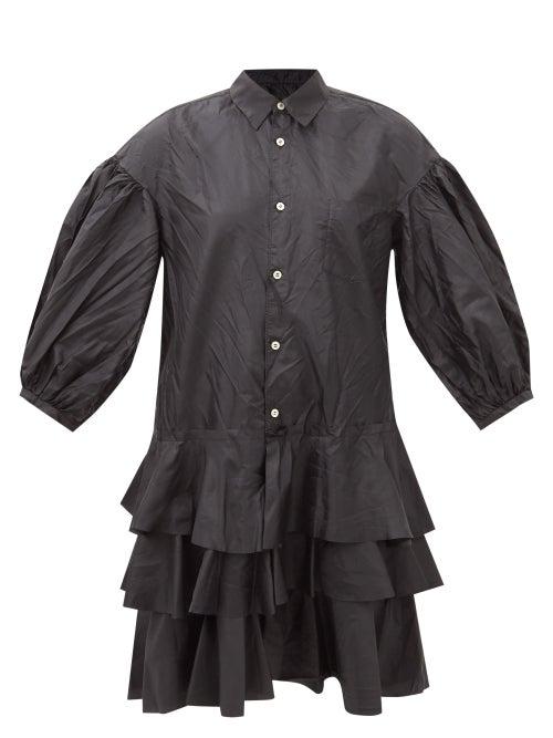 Comme Des Garons Comme Des Garons - Puff-sleeve Ruffled-hem Taffeta Dress - Womens - Black