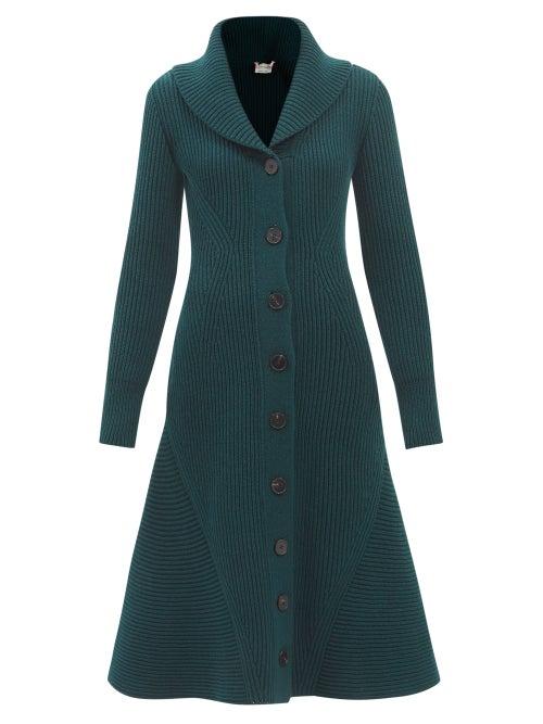 Alexander Mcqueen - Fluted-hem Ribbed Wool-blend Coat - Womens - Green