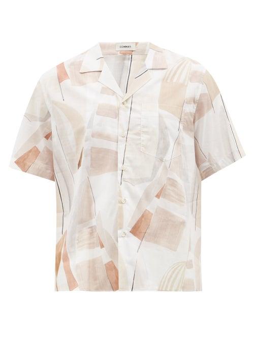 Commas - Watercolour-print Cotton-poplin Shirt - Mens - Beige Multi
