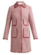 Matchesfashion.com Giambattista Valli - Bead Embroidered Single Breasted Tweed Coat - Womens - Burgundy Multi