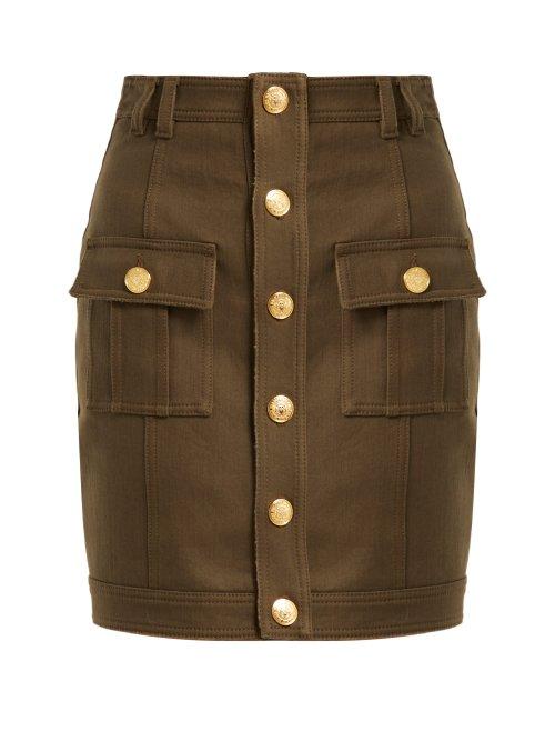 Matchesfashion.com Balmain - High Rise Denim Mini Skirt - Womens - Khaki