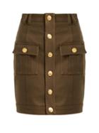 Matchesfashion.com Balmain - High Rise Denim Mini Skirt - Womens - Khaki