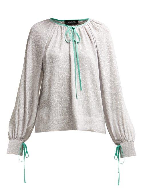 Matchesfashion.com Anna October - Contrast Piped Silk And Lam Blouse - Womens - Silver
