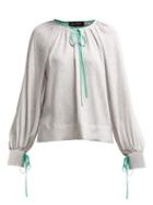 Matchesfashion.com Anna October - Contrast Piped Silk And Lam Blouse - Womens - Silver