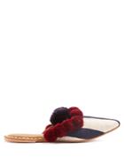 Figue Frida Striped Pompom-embellished Leather Slides