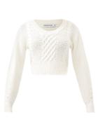 Matchesfashion.com Self-portrait - Lace-trimmed Cable-knit Cotton-blend Sweater - Womens - Ivory