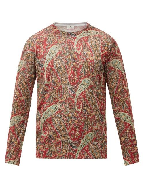 Matchesfashion.com Etro - Paisley-print Silk-blend Sweater - Mens - Red Multi