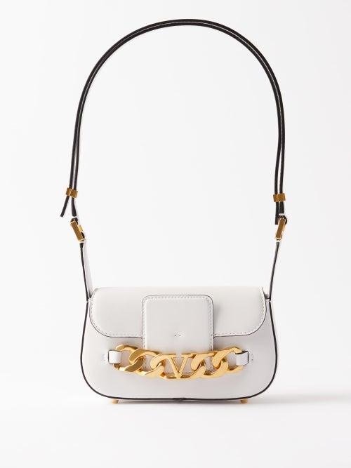 Valentino Garavani - V-logo Chain Leather Shoulder Bag - Womens - White