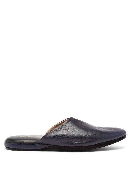 Charvet - Leather Slippers - Mens - Navy