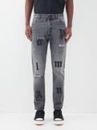 Palm Angels - Letter-appliqu Denim Slim-leg Jeans - Mens - Grey