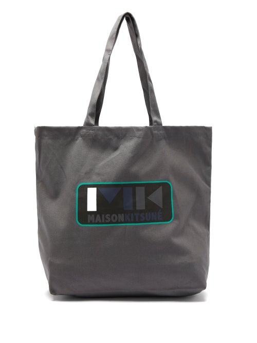 Matchesfashion.com Maison Kitsun - Play Logo Print Cotton Tote Bag - Mens - Grey