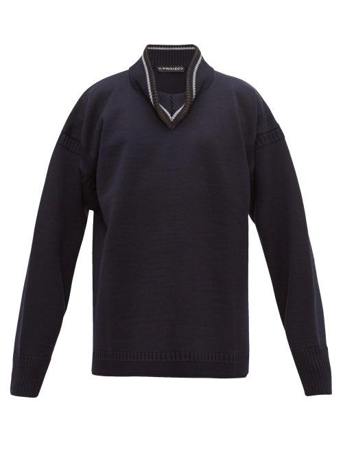 Matchesfashion.com Y/project - Folded High Neck Wool Sweater - Mens - Navy
