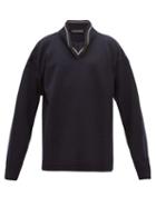 Matchesfashion.com Y/project - Folded High Neck Wool Sweater - Mens - Navy