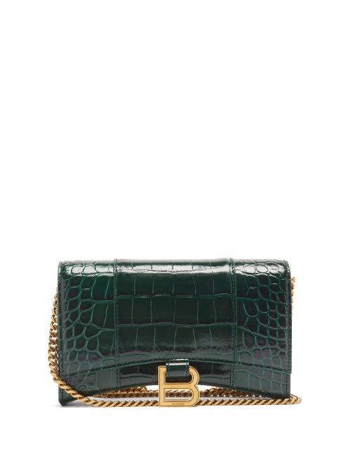 Balenciaga - Hourglass Crocodile-effect Leather Cross-body Bag - Womens - Dark Green