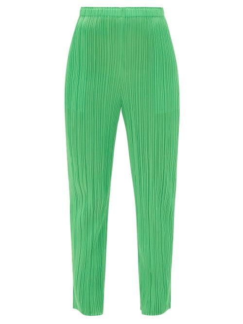 Pleats Please Issey Miyake - Technical-pleated Slim-leg Trousers - Womens - Green