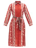 Ladies Beachwear D'ascoli - Rayna Floral-print Cotton-khadi Shirt Dress - Womens - Red