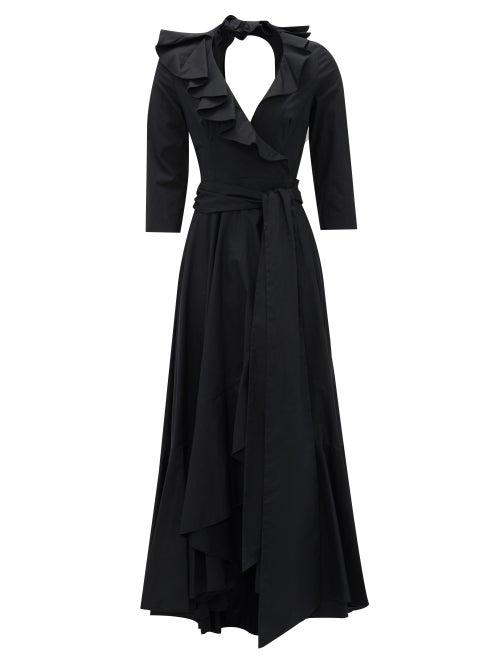 Matchesfashion.com Franoise - Open-back Ruffled Cotton Maxi Dress - Womens - Black