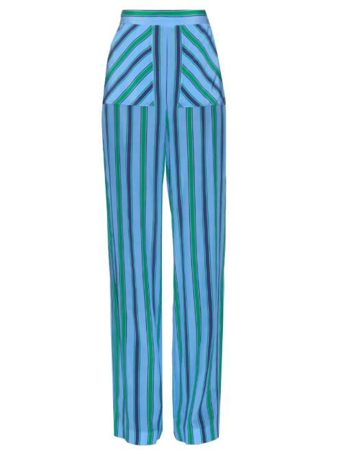 Msgm Wide-leg Striped Silk Trousers