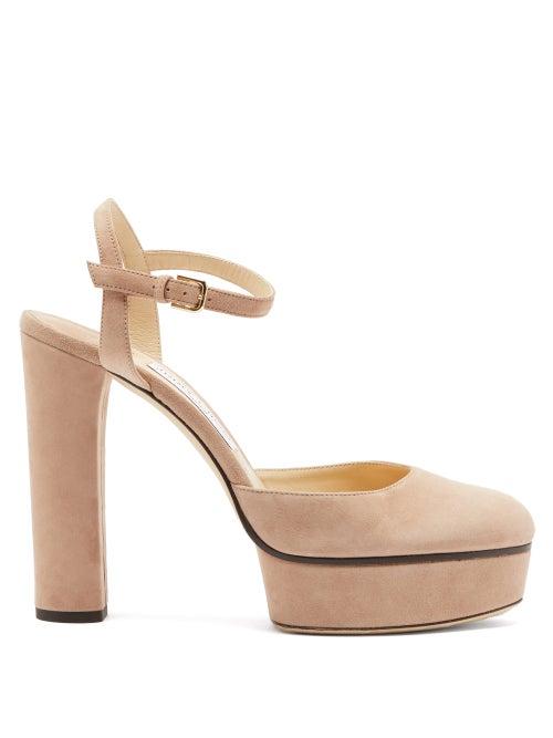 Matchesfashion.com Jimmy Choo - Maple 125 Suede Platform Pumps - Womens - Nude