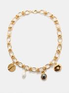 By Alona - Halo Sapphire, Pearl & 18kt Gold-plated Necklace - Womens - Multi