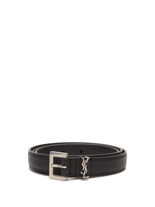 Matchesfashion.com Saint Laurent - Ysl-monogram Grained-leather Belt - Mens - Black